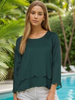RARE - Women Green Round Neck Solid Top