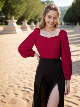 RARE - Women Magenta Square Neck Solid Top