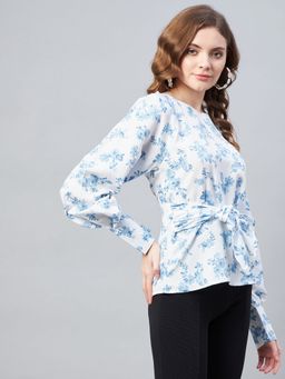 RARE - Women White Boat Neck Floral Printed Top