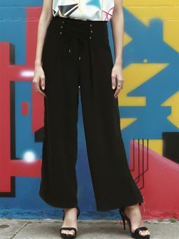 RARE - Women Black Solid Wide Trouser