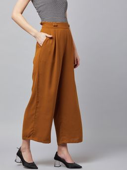 RARE - Women Mustard Solid Wide Trouser