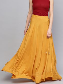 RARE - Women Yellow Solid Maxi Skirt