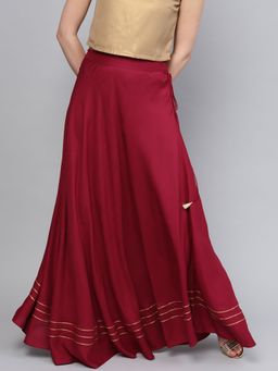 RARE - Women Maroon Solid Maxi Skirt