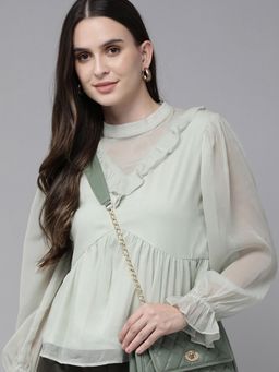 RARE - Women Green High Neck Solid Top