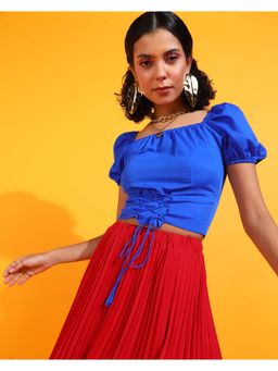 RARE - Women Blue Square Neck Solid Crop Top