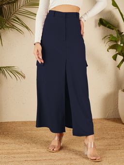 RARE - Women Navy Blue Solid Maxi Skirt