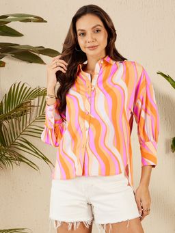RARE - Women Multi-Color Collar Neck Printed Shirt
