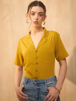 RARE - Women Mustard Notched Lapel Solid Top