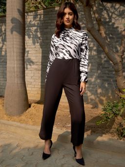 RARE - Women White High Neck Animal Print Jumpsuit