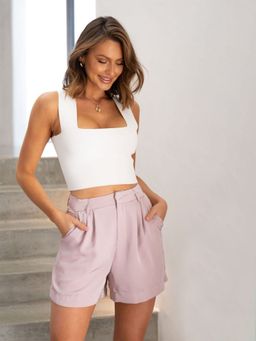 RARE - Women White Square Neck Solid Crop Top