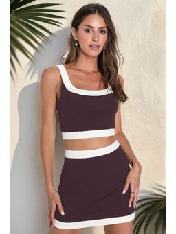 RARE - Women Wine Round Neck Solid Crop Top