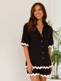 RARE - Women Black Collar Neck Solid Shirt