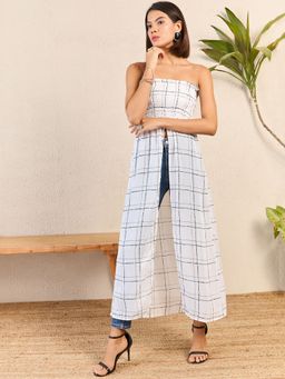 RARE - Women White Strapless/Tube Checks Top