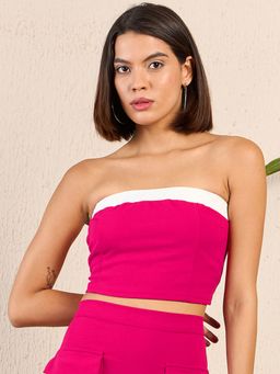 RARE - Women Pink Strapless/Tube Solid Crop Top