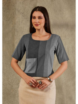 SALWAR STUDIO - Grey Cotton Monochrome Patch Pocket Blouse