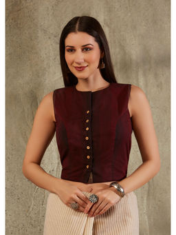 SALWAR STUDIO - Maroon Cotton Monochrome Blouse