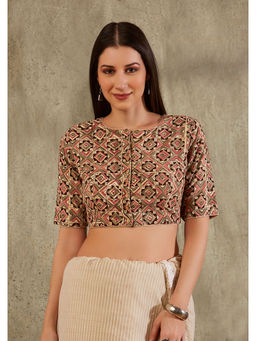 SALWAR STUDIO - Beige Cotton Geometric Printed Blouse