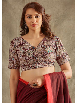 SALWAR STUDIO - Brown Cotton Kalamkari Blouse