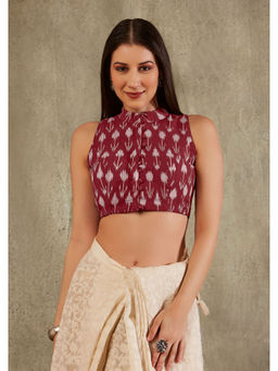 SALWAR STUDIO - Maroon Cotton Ikat Printed Blouse