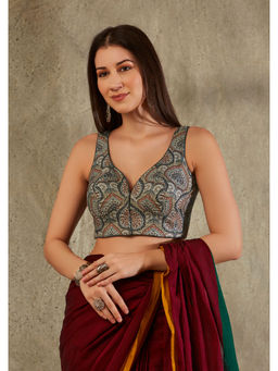 SALWAR STUDIO - Grey Cotton Bagru Printed Blouse