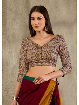 SALWAR STUDIO - Beige Cotton Block Printed Blouse