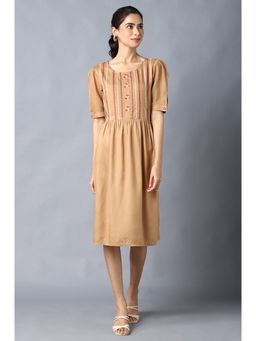 Aurelia - Beige Embroidered and Gathers Dress