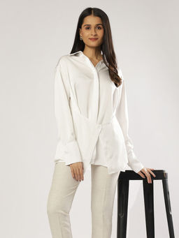 PEACH & PANDA - White Deconstructed Satin Shirt