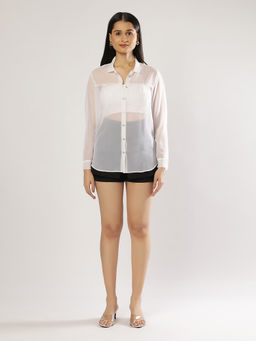 PEACH & PANDA - White Georgette Shirt with Gather Details
