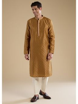 KALKI FASHION - Men Mustard Jacquard Textured Mandarin Neck Kurta with Pant