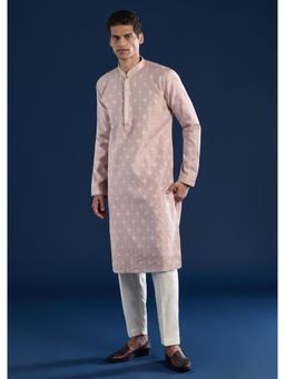KALKI FASHION - Men Pink Jacquard Textured Mandarin Neck Kurta with Pant