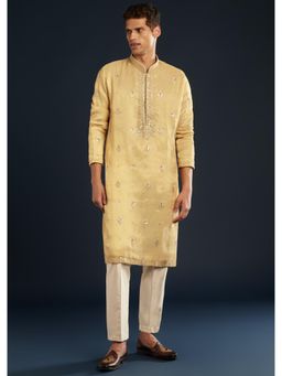 KALKI FASHION - Men Gold Tissue Embellished Mandarin Neck Kurta with Pant