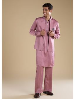 KALKI FASHION - Men Pink Silk Textured Mandarin Neck Jacket and Kurta with Pant