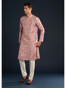 KALKI FASHION - Men Purple Silk Floral Mandarin Neck Kurta with Pant