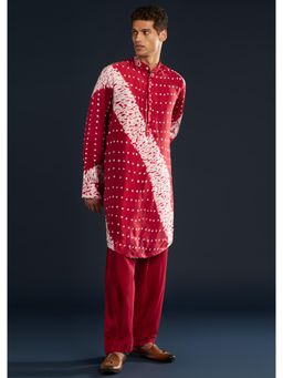 KALKI FASHION - Men Red Modal Printed Mandarin Neck Kurta with Pant