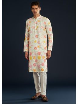 KALKI FASHION - Men Multi-Color Silk Printed Mandarin Neck Kurta with Pant