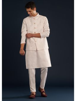 KALKI FASHION - Men Pink Silk Self Design Mandarin Neck Jacket and Kurta with Pant