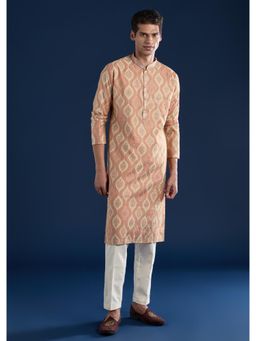 KALKI FASHION - Men Pink Silk Printed Mandarin Neck Kurta with Pant
