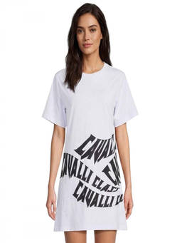 Cavalli Class - White Logo Graphic T-Shirt Dress