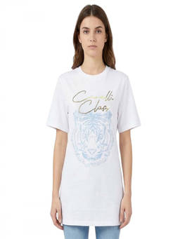 Cavalli Class - White Logo Graphic Print T-Shirt Dress