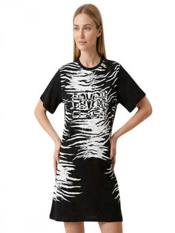 Cavalli Class - Black White Crewneck Logo Dress (XS)