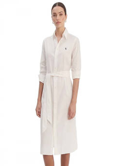 POLO RALPH LAUREN - White Shirt Collar Midi Dress