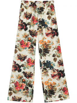 Alberto Biani - White Floral Silk Straight Trousers (XS)