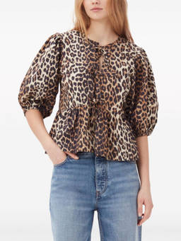Ganni - Brown Leopard Print Cotton Blouse