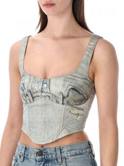 Haikure - Light Blue Sleeveless Denim Corset Top (S)
