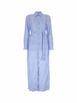 PRADA - Blue Printed Silk Shirt Dress