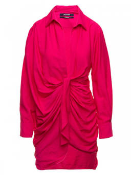 JACQUEMUS - Fuchsia Short Draped Shirt Dress (XS)