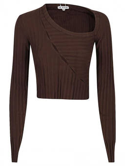COTTON CITIZEN - Brown Asymmetrical Collar Crop Top