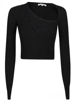 COTTON CITIZEN - Black Asymmetrical Collar Crop Top (M)