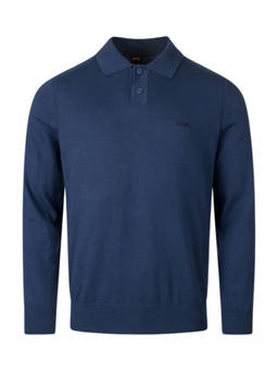 Boss - Navy Blue Knit Polo Collar Sweater