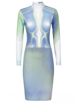 Sinead Gorey - Blue Digitally Print Fitted Short Dress (M)
